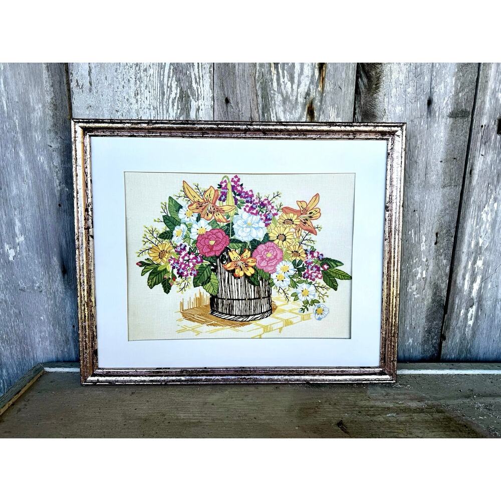 Vintage Art Upcycled 1978 Lithograph Framed Floral